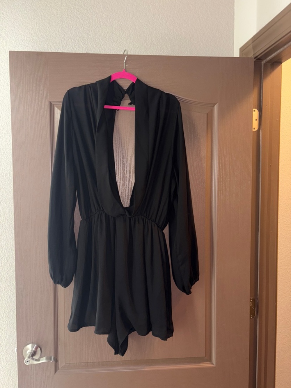 Fashion Nova Black Romper with Pink Hanger Accent